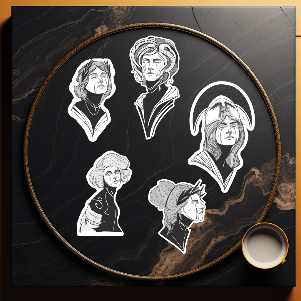 Set de 5 Stickers - Portraits Noir & Gris